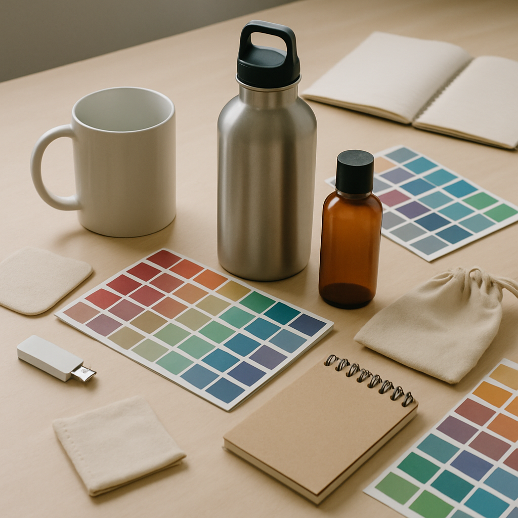 Product samples spread on a desk for selection